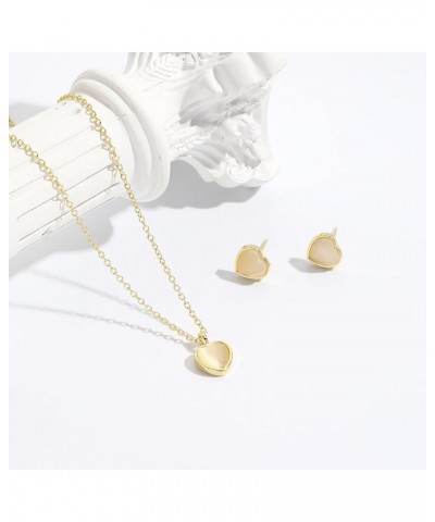 Love Heart Pendant Necklace Dainty Gold Necklace and Earrings SetCute Heart Pendant Necklace for Women White $4.67 Jewelry Sets