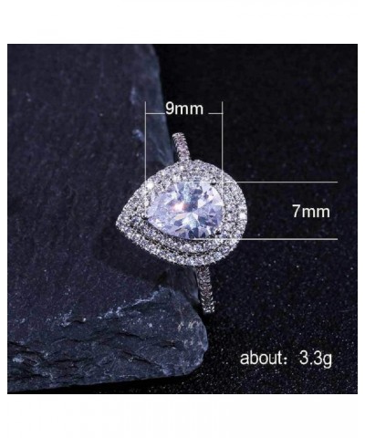 Platinum Plated CZ Pear Shaped Cubic Zirconia Crystal Halo Wedding Teardrop Shaped Ring for Women Sizes 6 to 10 (US Size 9) U...