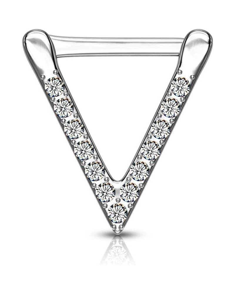 16GA 316L Stainless Steel Crystal Triangle Shaped Clicker Ring Silver Tone $9.26 Body Jewelry