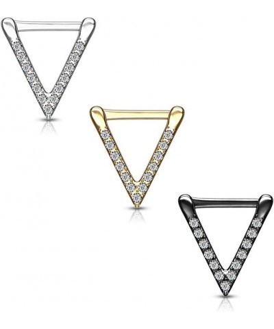 16GA 316L Stainless Steel Crystal Triangle Shaped Clicker Ring Silver Tone $9.26 Body Jewelry