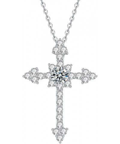 925 Sterling Silver Moissanite Cross Pendant Necklace for Women, Silver Women's Cross Necklace, 18"+2" extender chain style 2...