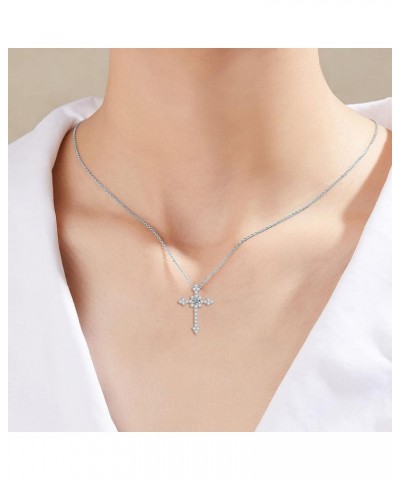 925 Sterling Silver Moissanite Cross Pendant Necklace for Women, Silver Women's Cross Necklace, 18"+2" extender chain style 2...