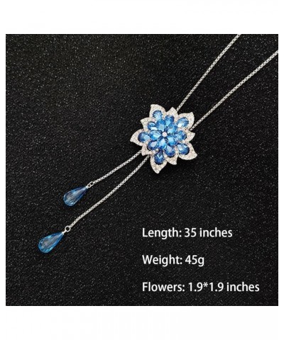 Flower Long Necklaces for Women Sweater Chain Adjustable Rhinestone Lotus Flower Pendant Y Necklace Crystal Statement Necklac...