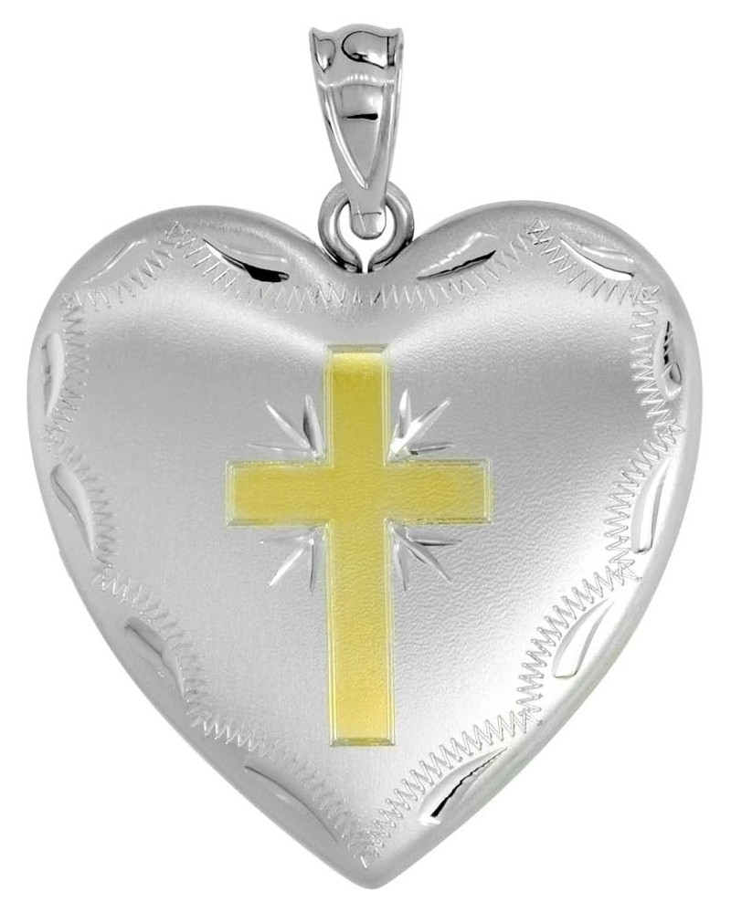 1 inch Sterling Silver Heart Locket Necklace for Women 4 Picture Gold Cross 16-20 inch With 18 inch Chain $27.01 Necklaces