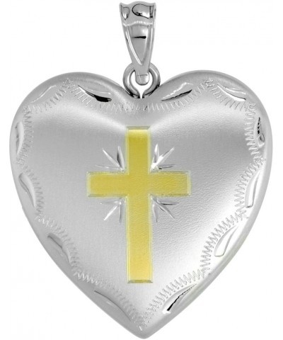 1 inch Sterling Silver Heart Locket Necklace for Women 4 Picture Gold Cross 16-20 inch With 18 inch Chain $27.01 Necklaces