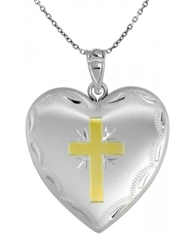 1 inch Sterling Silver Heart Locket Necklace for Women 4 Picture Gold Cross 16-20 inch With 18 inch Chain $27.01 Necklaces