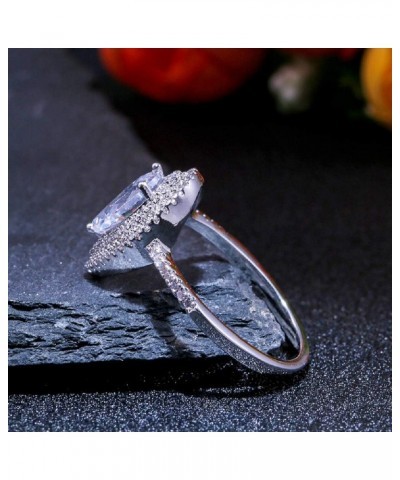 Platinum Plated CZ Pear Shaped Cubic Zirconia Crystal Halo Wedding Teardrop Shaped Ring for Women Sizes 6 to 10 (US Size 9) U...