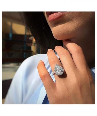 Platinum Plated CZ Pear Shaped Cubic Zirconia Crystal Halo Wedding Teardrop Shaped Ring for Women Sizes 6 to 10 (US Size 9) U...