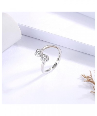 Sterling Silver Heart Cubic Zirconia Adjustable Ring Always Mother/Daughter/Sister Forever Friend Ring Supporting Jewelry Gif...