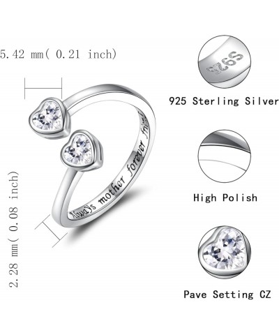 Sterling Silver Heart Cubic Zirconia Adjustable Ring Always Mother/Daughter/Sister Forever Friend Ring Supporting Jewelry Gif...