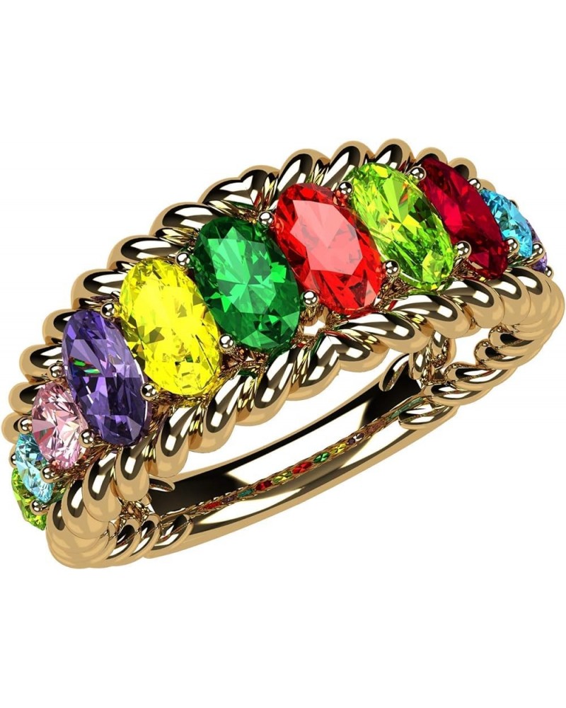 Oval Rope Mothers Birthstone Ring w/ 1 to 12 Simulated Gemstones in Sterling Silver or 10K Gold For Women yellow gold - 10k $...