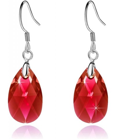 Teardrop Austrian Crystal Drop Dangle Earrings for Women 925 Sterling Silver Hook Hypoallergenic Jewelry Red $11.89 Earrings