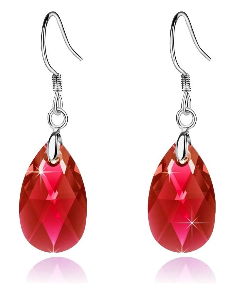 Teardrop Austrian Crystal Drop Dangle Earrings for Women 925 Sterling Silver Hook Hypoallergenic Jewelry Red $11.89 Earrings