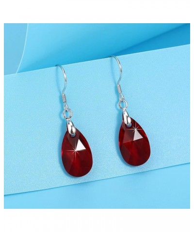 Teardrop Austrian Crystal Drop Dangle Earrings for Women 925 Sterling Silver Hook Hypoallergenic Jewelry Red $11.89 Earrings