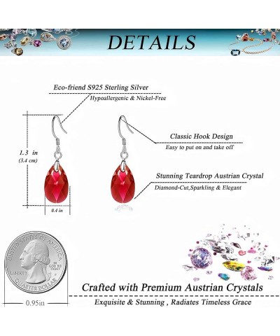 Teardrop Austrian Crystal Drop Dangle Earrings for Women 925 Sterling Silver Hook Hypoallergenic Jewelry Red $11.89 Earrings