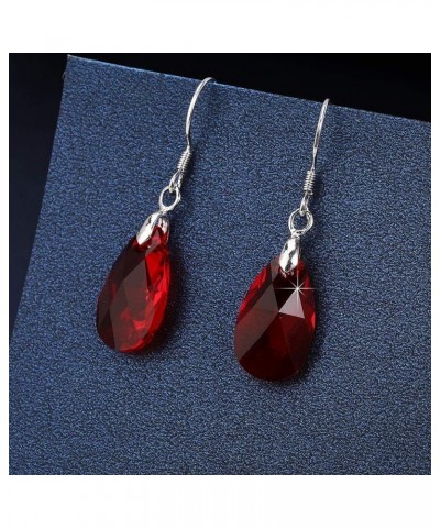 Teardrop Austrian Crystal Drop Dangle Earrings for Women 925 Sterling Silver Hook Hypoallergenic Jewelry Red $11.89 Earrings