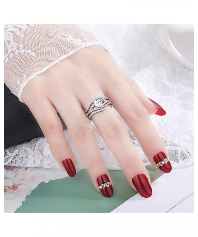 3pcs Set Womens Heart CZ Wedding Bands Engagement Ring Enhancer Adjustable Open Bridal Rings Platinum Plated Y1118 $7.27 Sets