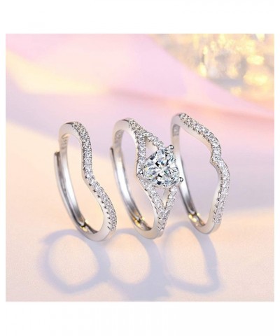 3pcs Set Womens Heart CZ Wedding Bands Engagement Ring Enhancer Adjustable Open Bridal Rings Platinum Plated Y1118 $7.27 Sets