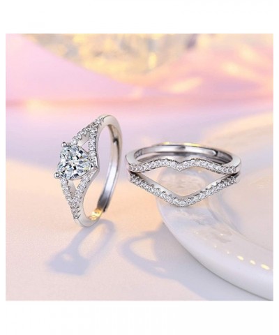 3pcs Set Womens Heart CZ Wedding Bands Engagement Ring Enhancer Adjustable Open Bridal Rings Platinum Plated Y1118 $7.27 Sets