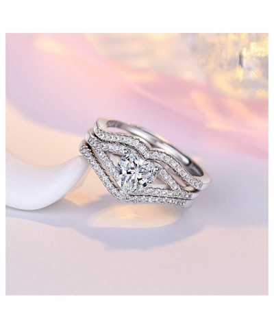 3pcs Set Womens Heart CZ Wedding Bands Engagement Ring Enhancer Adjustable Open Bridal Rings Platinum Plated Y1118 $7.27 Sets