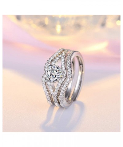 3pcs Set Womens Heart CZ Wedding Bands Engagement Ring Enhancer Adjustable Open Bridal Rings Platinum Plated Y1118 $7.27 Sets