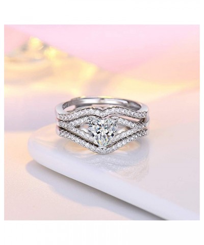 3pcs Set Womens Heart CZ Wedding Bands Engagement Ring Enhancer Adjustable Open Bridal Rings Platinum Plated Y1118 $7.27 Sets