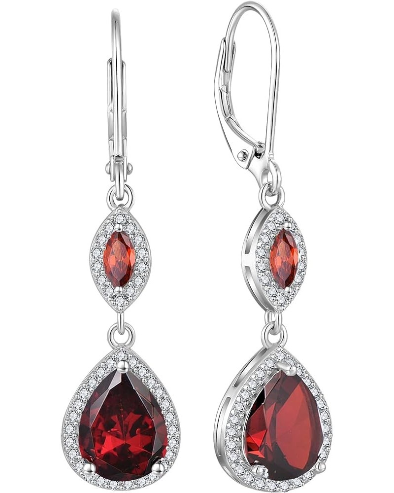 925 Sterling Silver Earrings, Teardrop Birthstones Dangle Earrings with Leverback for Women Jewelry Gifts 01-garnet-Jan $32.6...