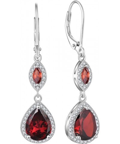 925 Sterling Silver Earrings, Teardrop Birthstones Dangle Earrings with Leverback for Women Jewelry Gifts 01-garnet-Jan $32.6...