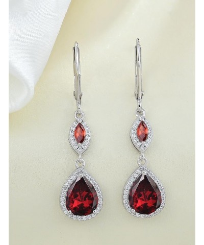 925 Sterling Silver Earrings, Teardrop Birthstones Dangle Earrings with Leverback for Women Jewelry Gifts 01-garnet-Jan $32.6...