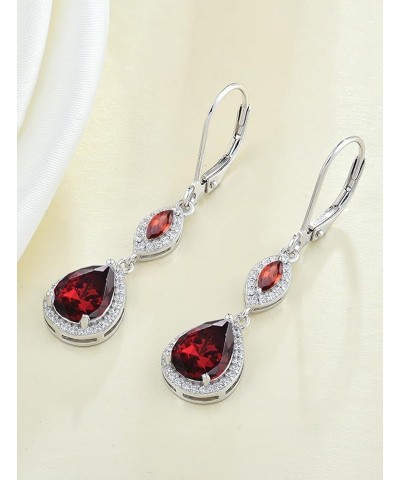 925 Sterling Silver Earrings, Teardrop Birthstones Dangle Earrings with Leverback for Women Jewelry Gifts 01-garnet-Jan $32.6...