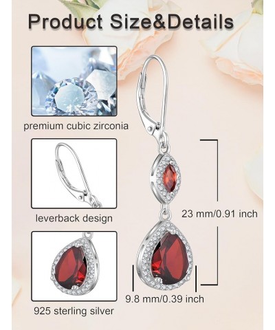 925 Sterling Silver Earrings, Teardrop Birthstones Dangle Earrings with Leverback for Women Jewelry Gifts 01-garnet-Jan $32.6...