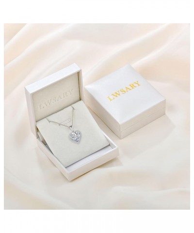 Love Heart Halo Diamond Necklaces with 18K White Gold Plated Sterling Silver Necklace Simple Heart Pendant Birthstone Gifts f...