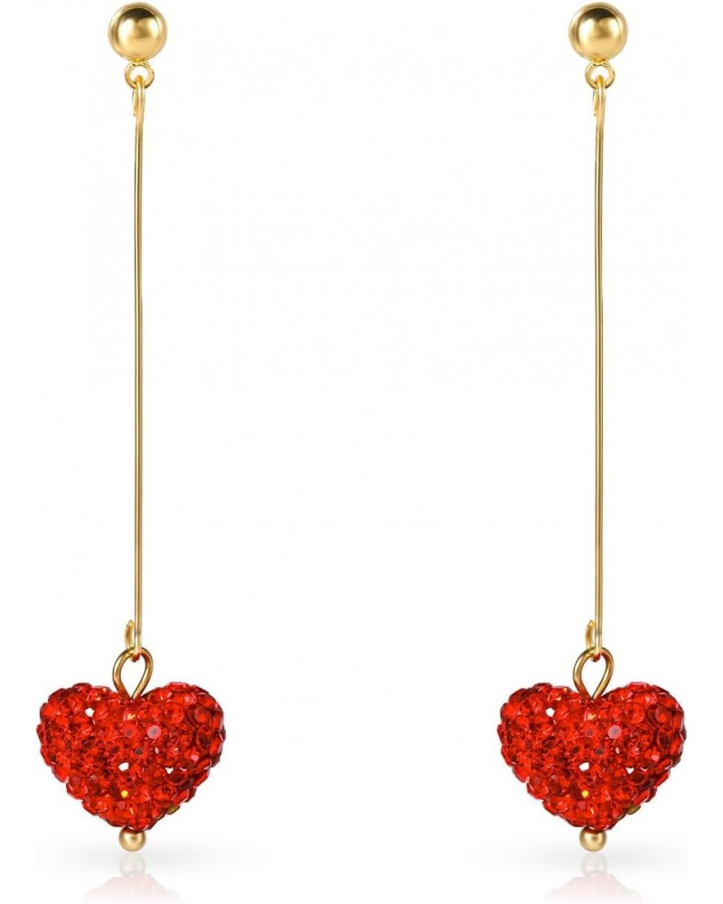 Red Heart Earrings, Sweet Love Heart Shaped Valentines Earrings for Women Girlfriend Rhinestone Romantic Drop Dangling Earrin...