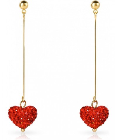 Red Heart Earrings, Sweet Love Heart Shaped Valentines Earrings for Women Girlfriend Rhinestone Romantic Drop Dangling Earrin...