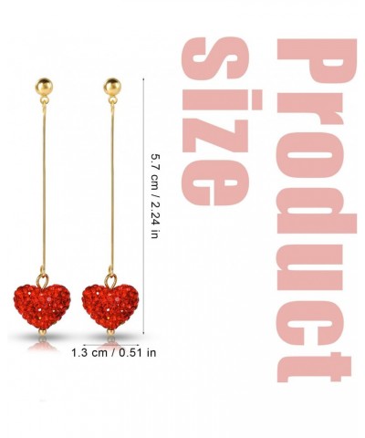 Red Heart Earrings, Sweet Love Heart Shaped Valentines Earrings for Women Girlfriend Rhinestone Romantic Drop Dangling Earrin...