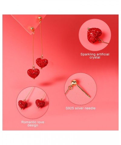 Red Heart Earrings, Sweet Love Heart Shaped Valentines Earrings for Women Girlfriend Rhinestone Romantic Drop Dangling Earrin...