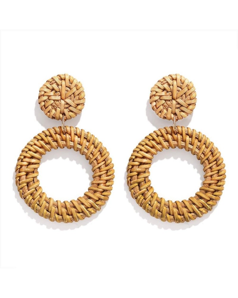 Rattan Woven Dangling Earrings Handmade Straw Dangle Drop Earrings Boho Summer Beach Statement Circle Ball Hoop Earrings for ...