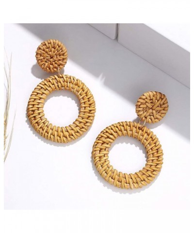 Rattan Woven Dangling Earrings Handmade Straw Dangle Drop Earrings Boho Summer Beach Statement Circle Ball Hoop Earrings for ...