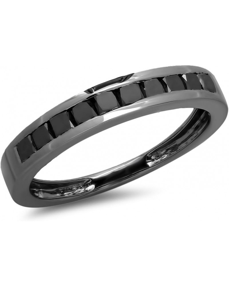 0.90 Carat (ctw) Black Rhodium Plated Princess Black Diamond Bridal Wedding Band Ring, Sterling Silver $102.00 Bracelets