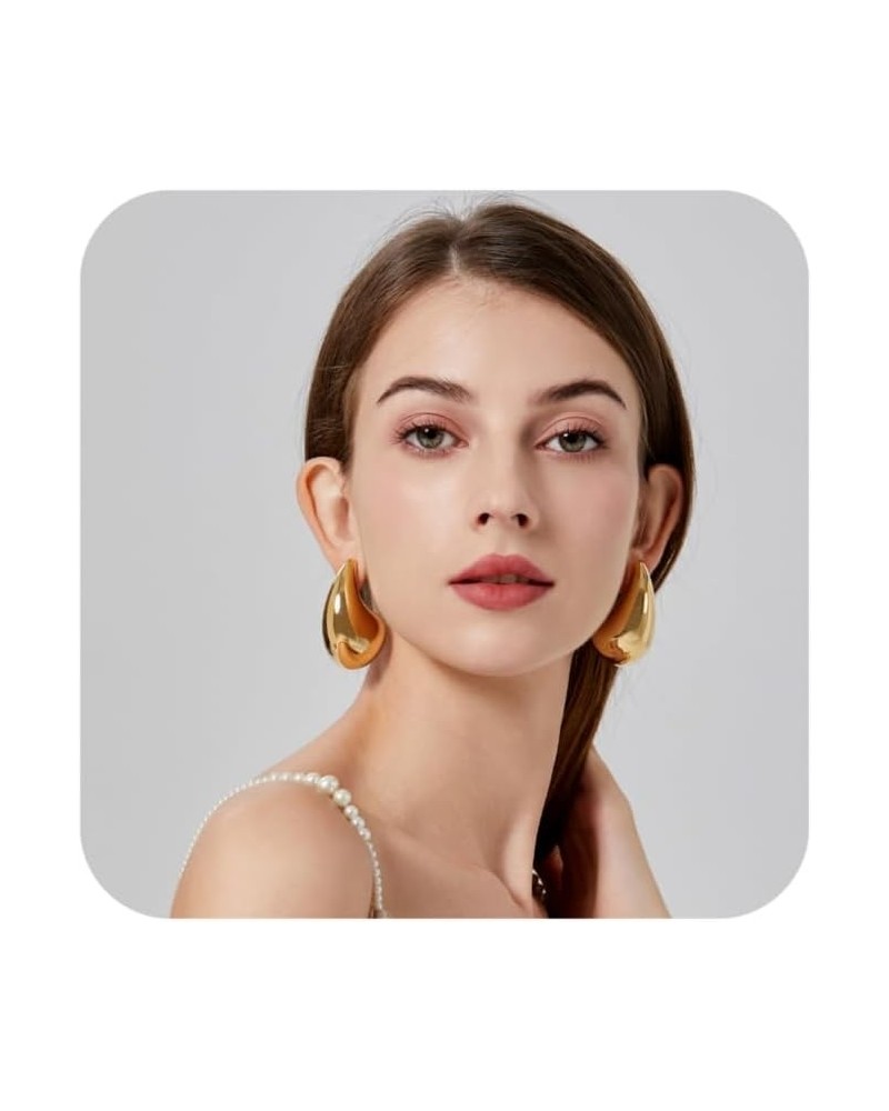 Chunky Gold Hoop Earrings for Women Girls, Dupes Earrings Lightweight Waterdrop Hollow Open Hoops, Hypoallergenic 14K Plated ...