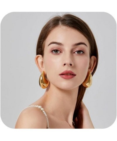 Chunky Gold Hoop Earrings for Women Girls, Dupes Earrings Lightweight Waterdrop Hollow Open Hoops, Hypoallergenic 14K Plated ...