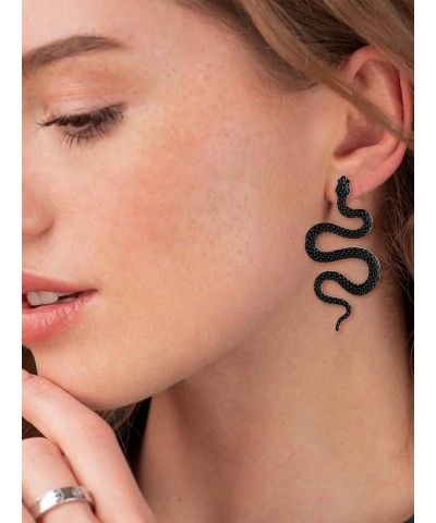 Snake Earrings for Women Rhinestone Snake Dangle Earrings Vintage Punk Snake Jewelry Gifts Black $7.27 Earrings