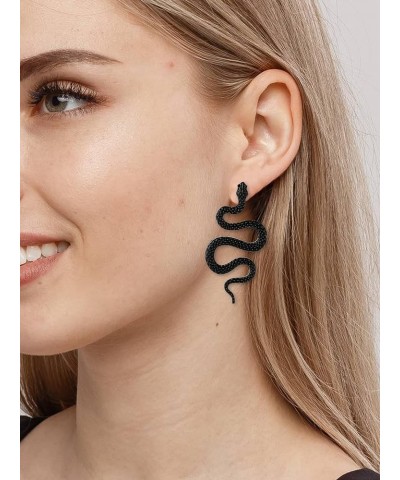 Snake Earrings for Women Rhinestone Snake Dangle Earrings Vintage Punk Snake Jewelry Gifts Black $7.27 Earrings