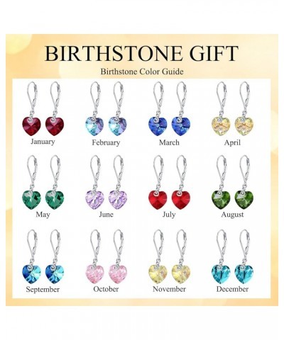 Birthstone Earrings 925 Sterling Silver Birthstone Dangle Earrings Heart Drop Earrings Austrian Crystal Leverback Earrings Bi...