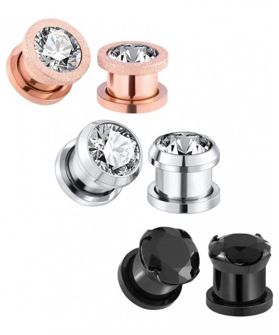 6pcs Stainless Steel Ear Tunnels Cubic Zirconia Gem Tunnels Piercing Ear Gauge 8g-9/16 inch B, 0g(8mm) $9.17 Body Jewelry