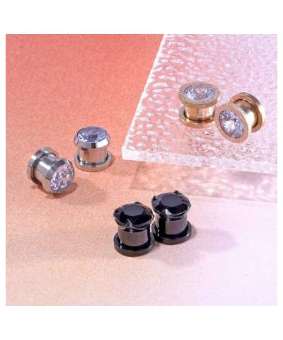 6pcs Stainless Steel Ear Tunnels Cubic Zirconia Gem Tunnels Piercing Ear Gauge 8g-9/16 inch B, 0g(8mm) $9.17 Body Jewelry