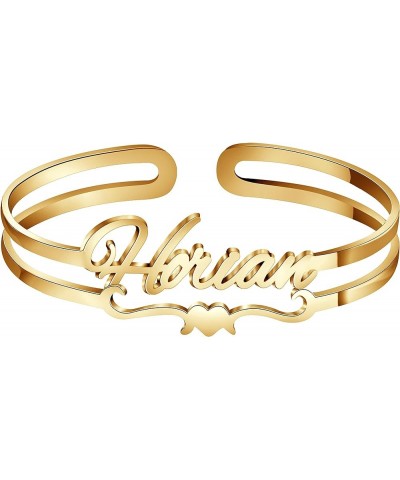 Personalized Name Bracelets, 18K Gold Custom Engraved Name Cuff Bangle Bracelets for Women, Girls, Mom, Daughter, Personalize...