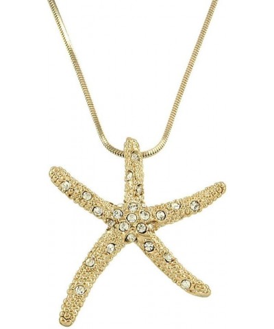 Starfish Pendant Necklace Rhinestone Crystal Rhodium High Polished Style 5 - Gold (Large) $7.64 Necklaces