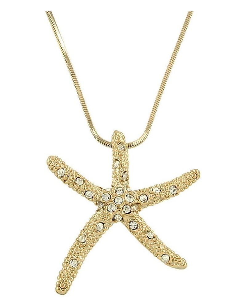 Starfish Pendant Necklace Rhinestone Crystal Rhodium High Polished Style 5 - Gold (Large) $7.64 Necklaces