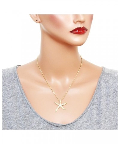 Starfish Pendant Necklace Rhinestone Crystal Rhodium High Polished Style 5 - Gold (Large) $7.64 Necklaces